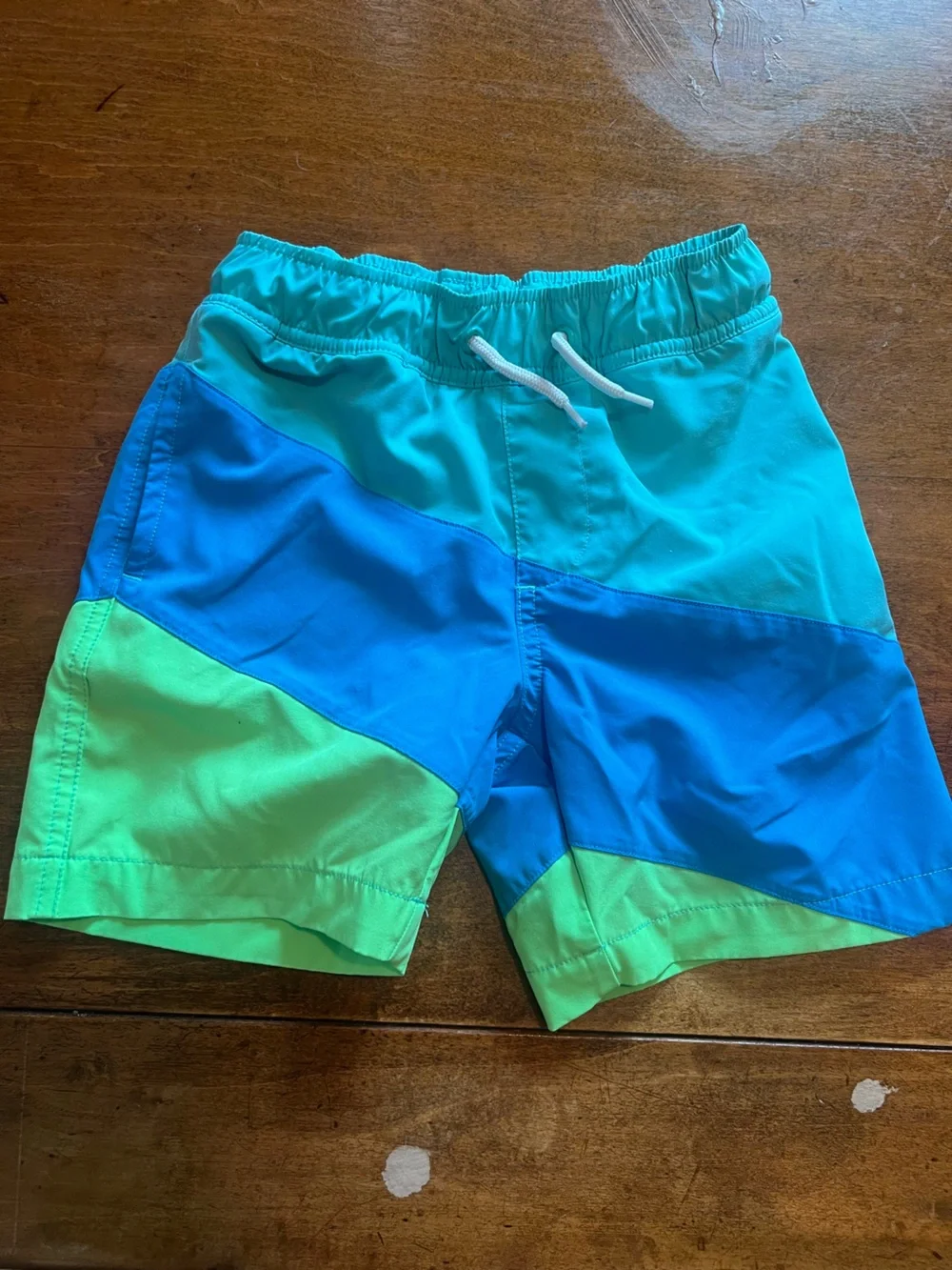 Lands’ End boys size 6 rash guard swim trunk set upf 50 green blue colorblock